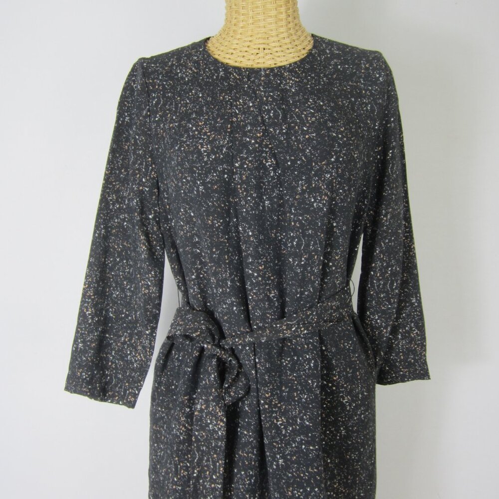 A/X Armani Exchange Women 2 Black Fleck 3/4 Sleeve Dress Sash Belt Pleats XS